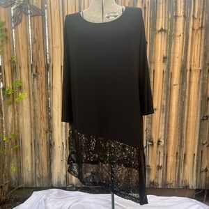 Cato’s Classic Diagonal Lace/Sequin Hem Tunic Top Long Sleeve BLACK Size Large